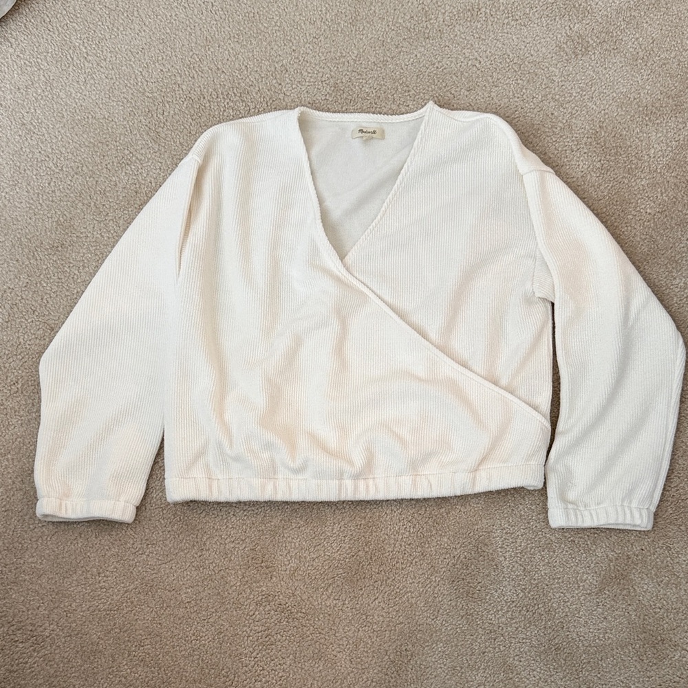 Madewell Cream Wrap V-Neck Sweater